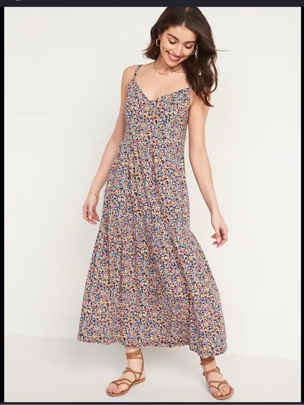 Floral Maxi Sundress with Spaghetti Straps - Multi